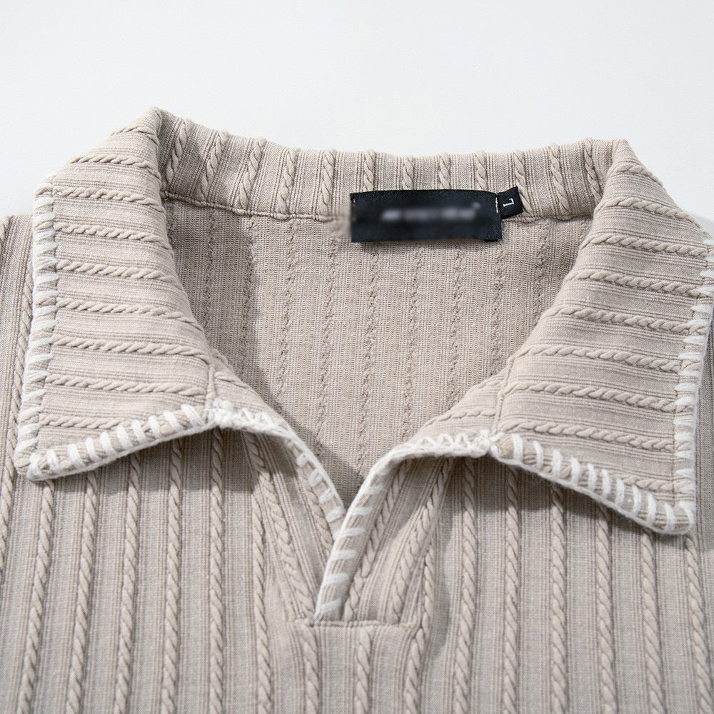 Long-sleeve knit polo shirt