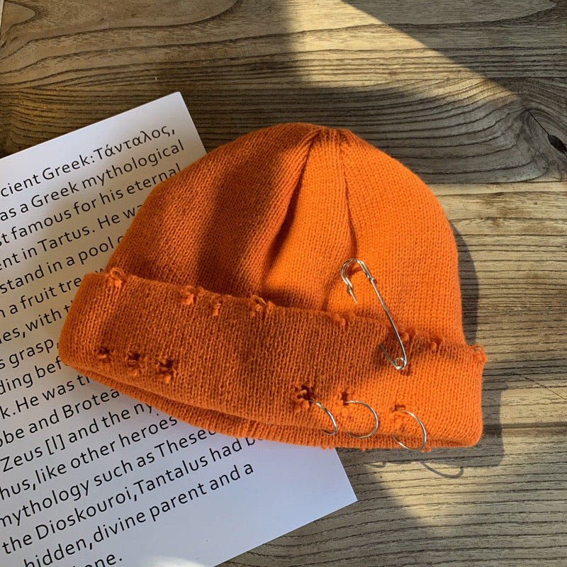 Beanie Hat Metal Eyelet in Orange
