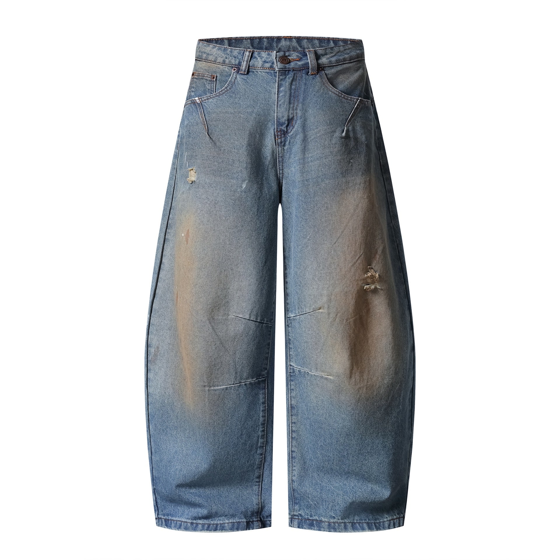 Mud-Dyed Washed Distressed Dirty Jeans Wide-Leg Pants
