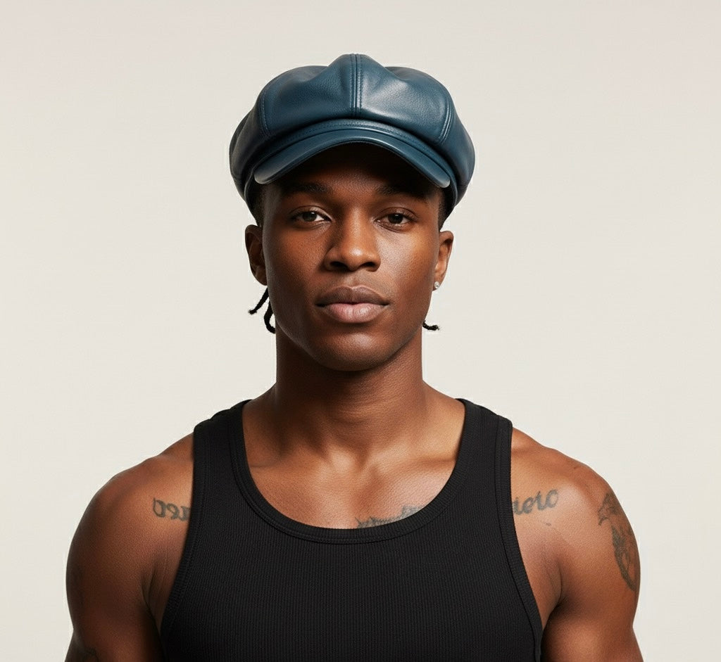 Leather newsboy cap