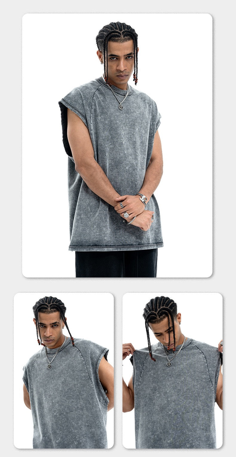 Sleeveless Vest Men's Raw Edge Washed Old Retro Loose T-Shirt