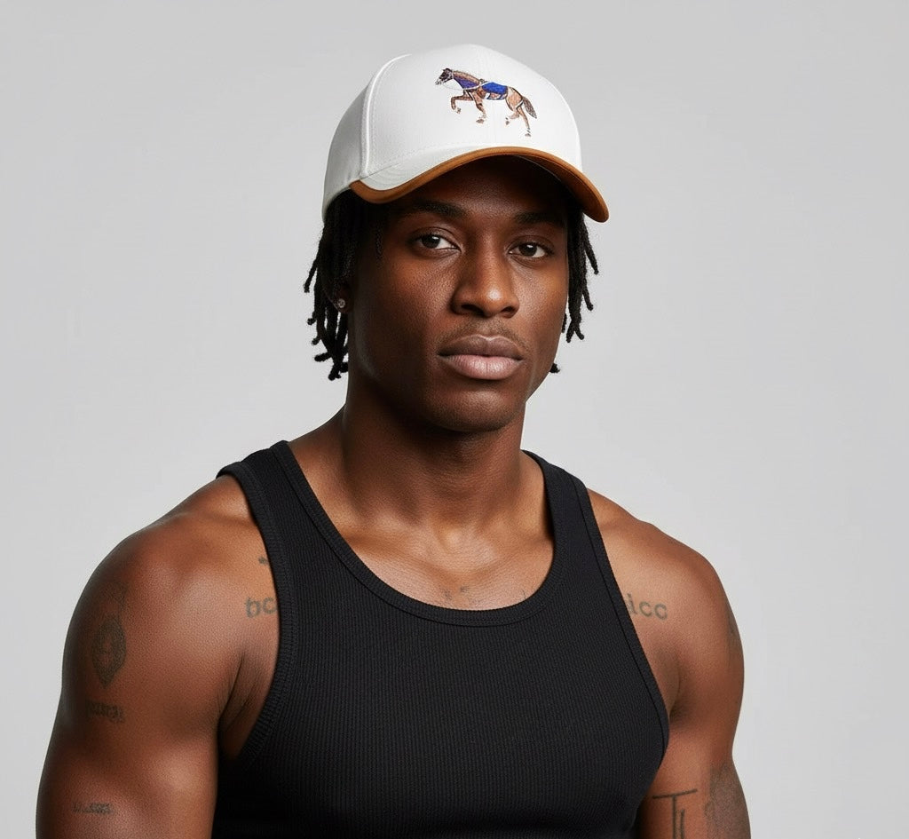 War Horse Embroidery Couple Baseball Cap in white