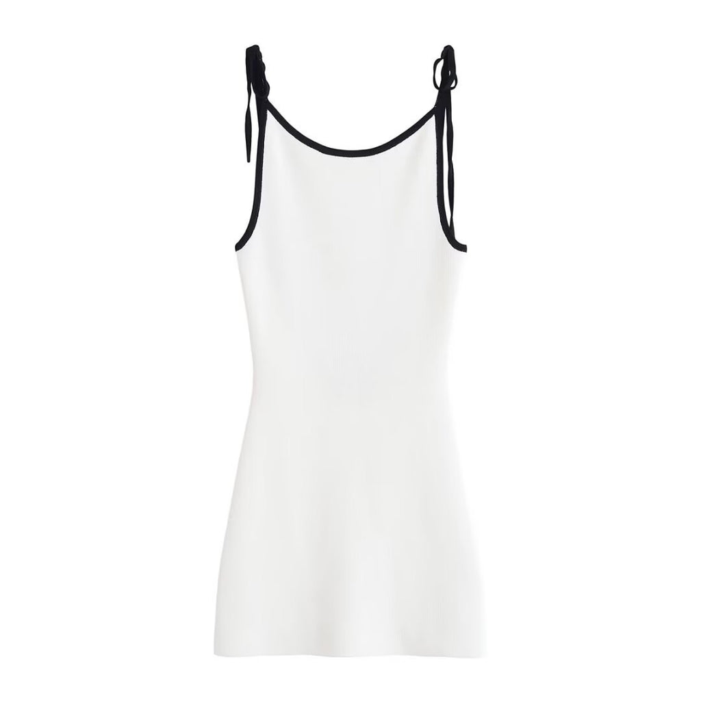Backless contrast cami mini dress in white