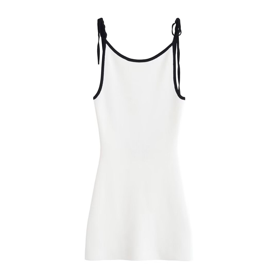 Backless contrast cami mini dress in white
