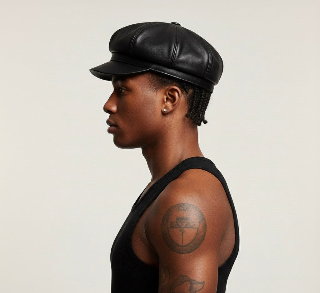 Leather newsboy cap