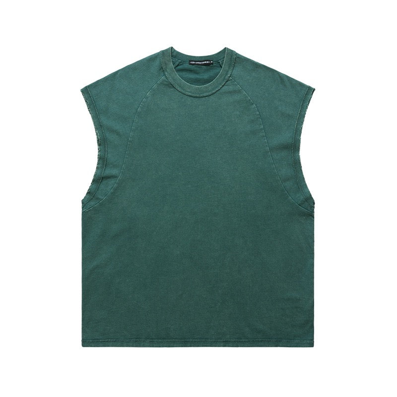Sleeveless Vest Men's Raw Edge Washed Old Retro Loose T-Shirt