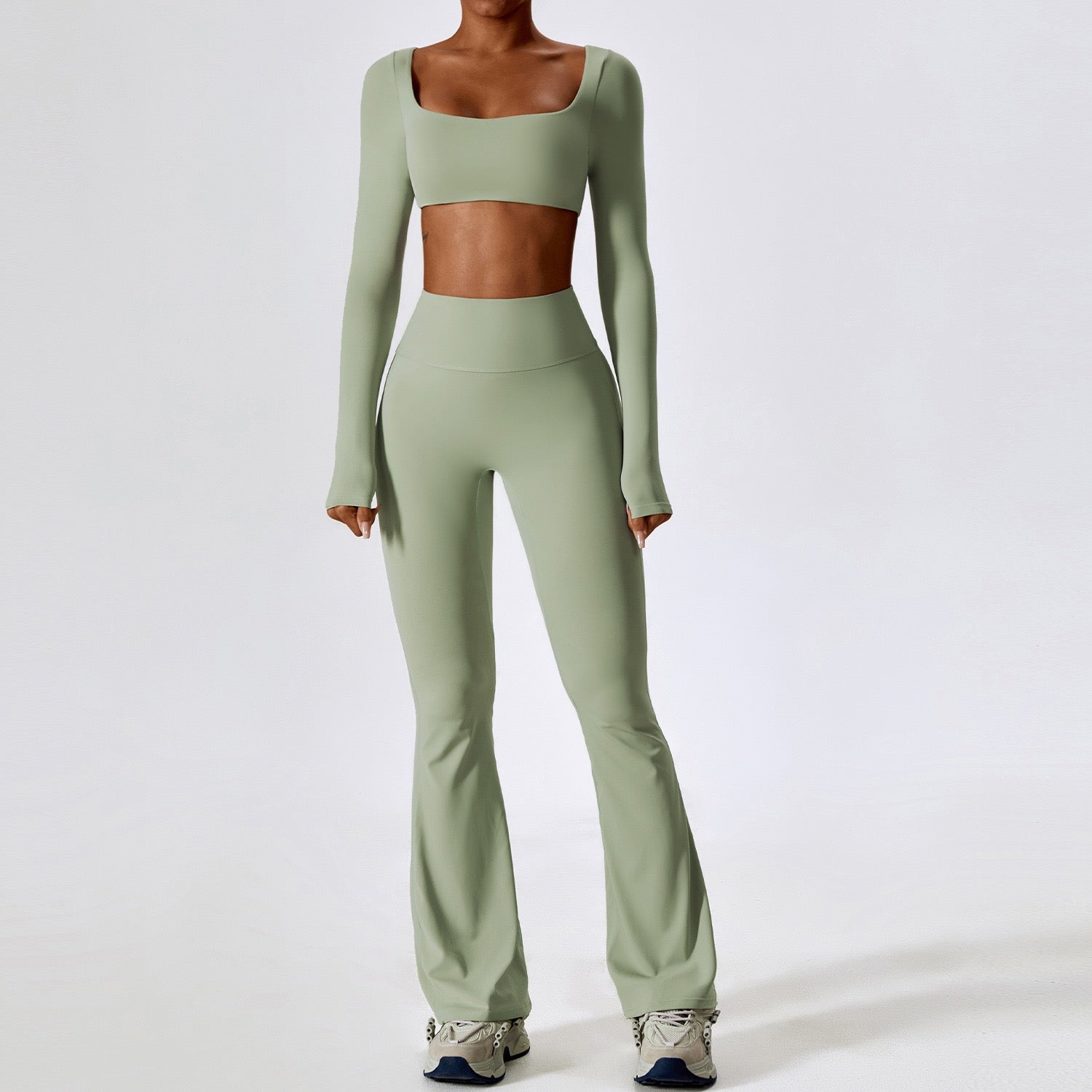 long-sleeved crop top and flared leggings Active wear