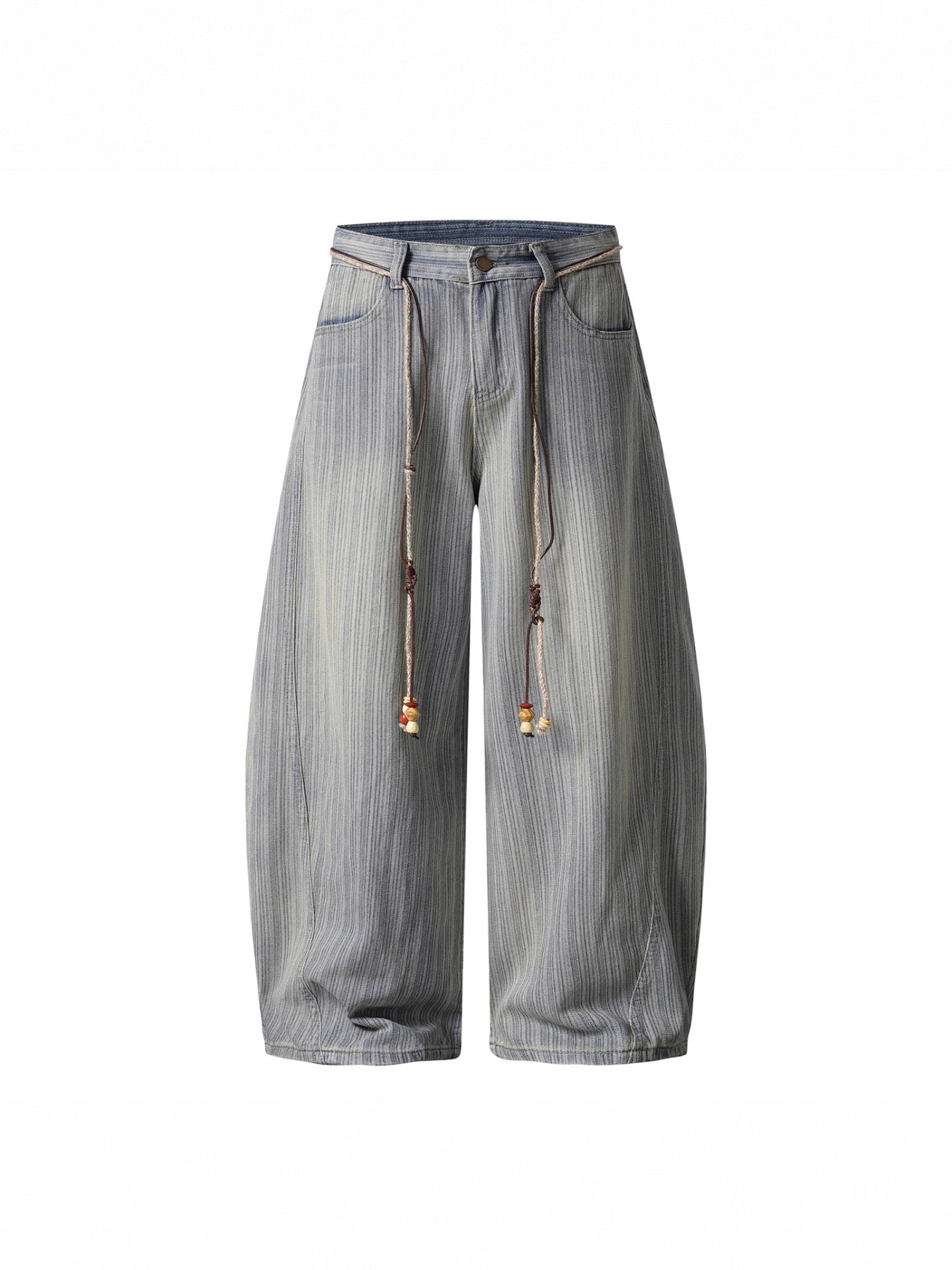 Washed Striped Wide-Leg Pants