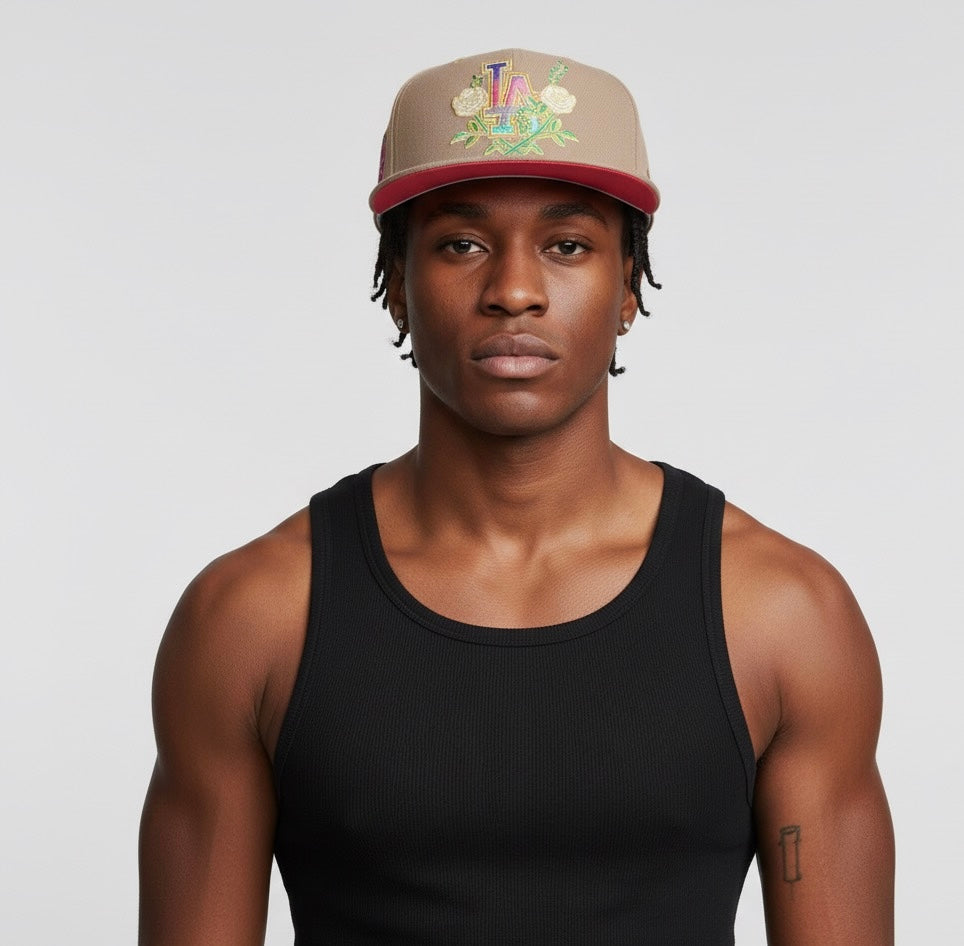 LA Dodger Khaki Rose Garden Fitted Hat