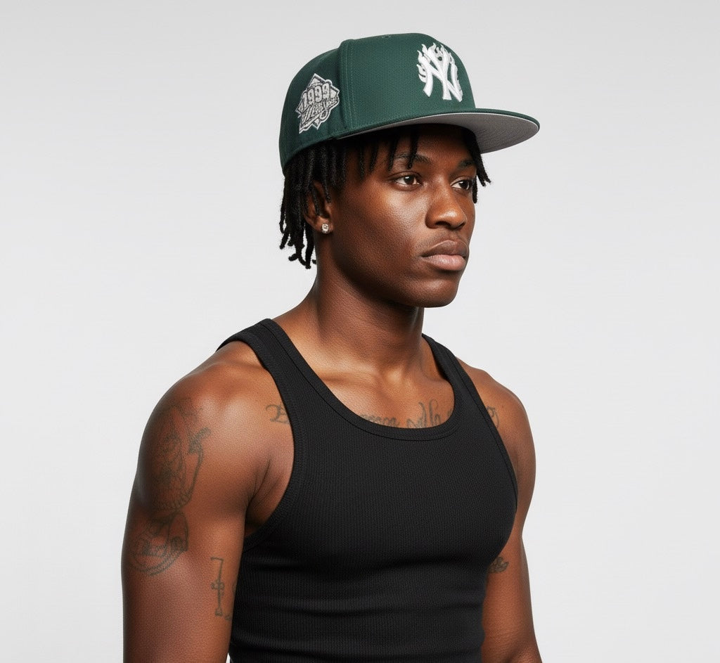 Dark Green New York Yankees Flame Logo Gray Bottom 1999 World