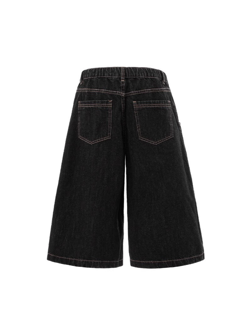 Baggy Retro Machete Design Denim Shorts