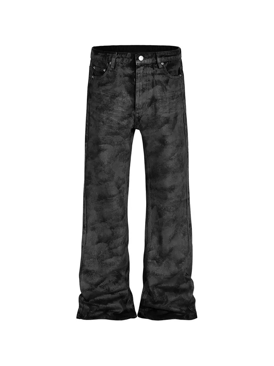 Wide-leg black trousers hand-brushed glitter jeans