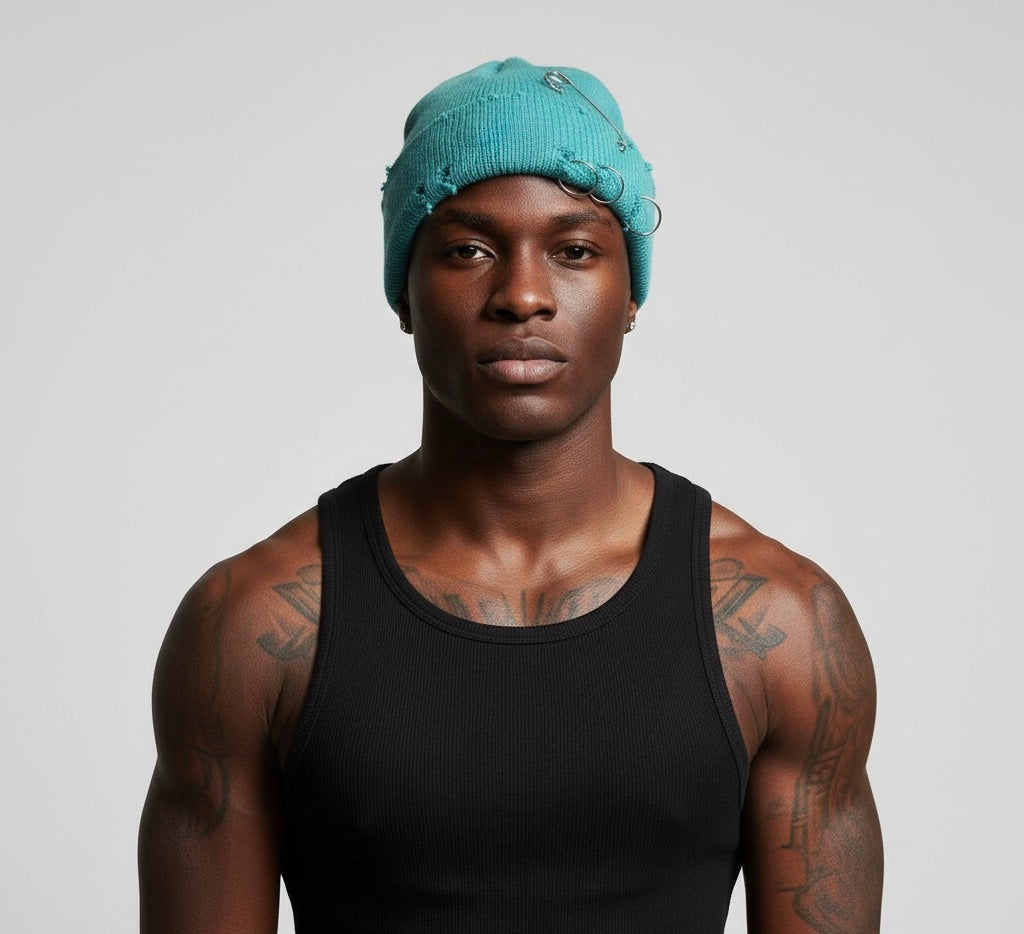 Beanie Hat Metal Eyelet in Teal