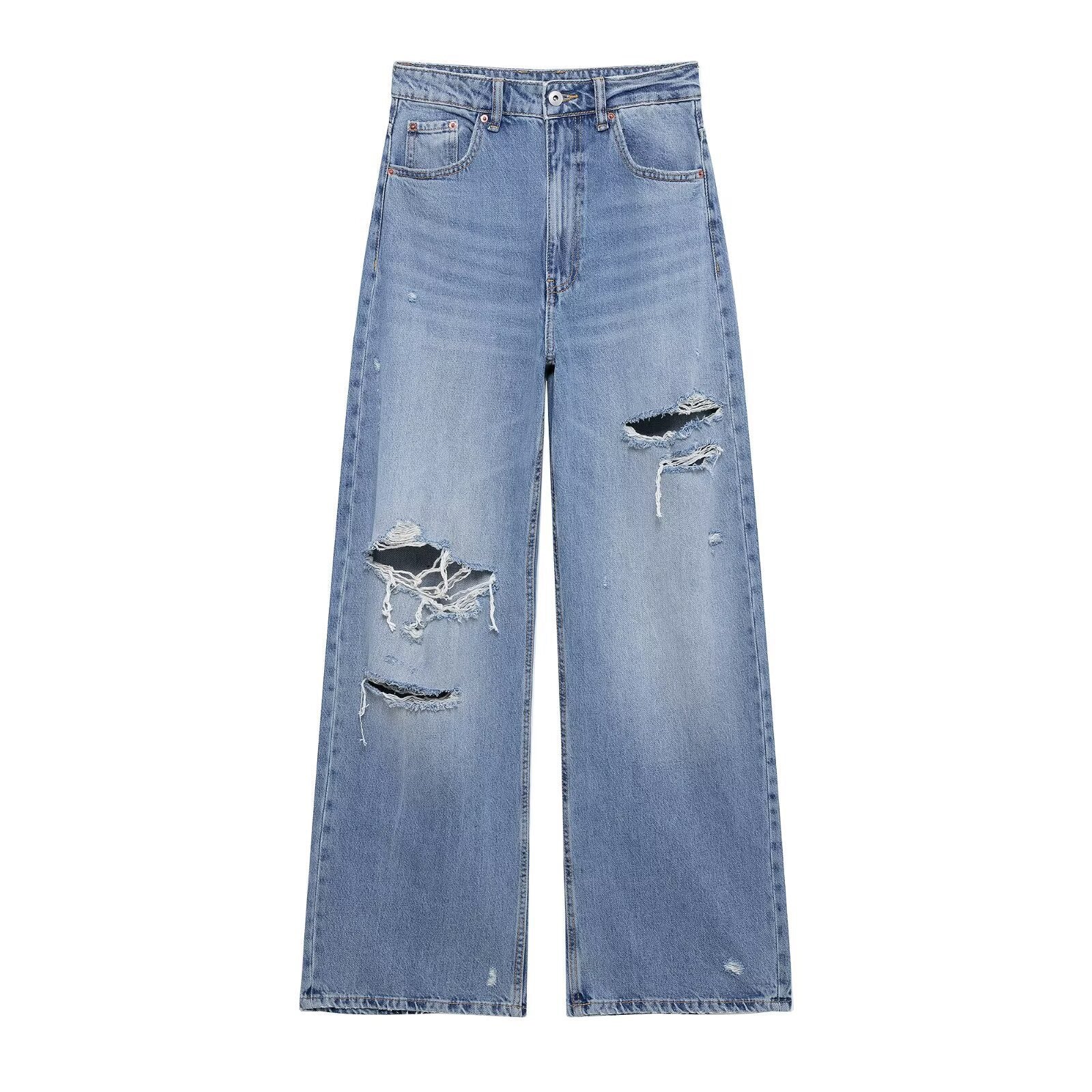 Light wash distressed wide-leg jeans