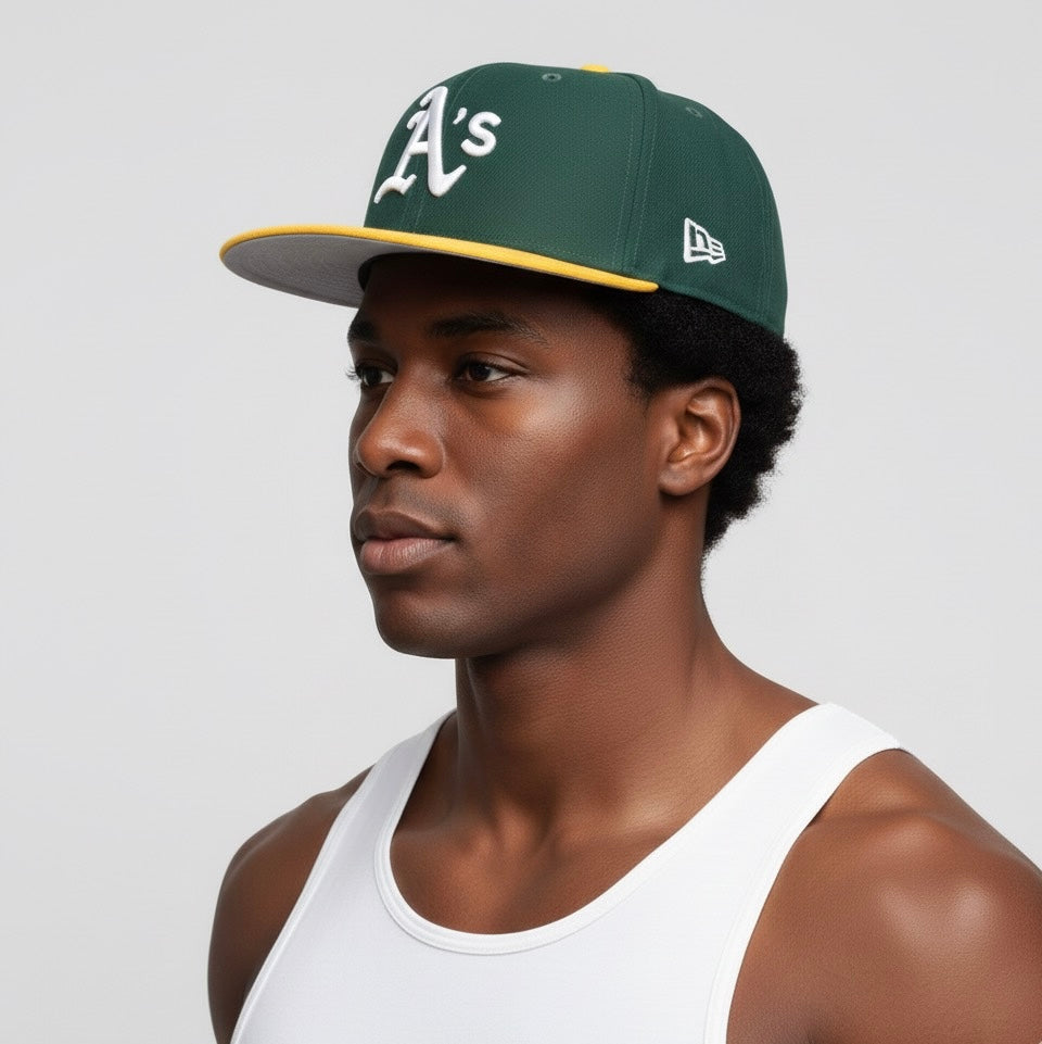 59FIFTY Oakland Athletics Home Authentic Collection On-Field Fitted Hat in green and yellow