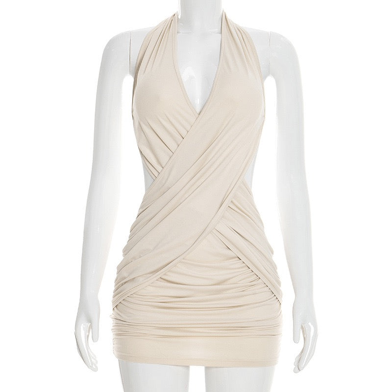 V- neckline mini bodycon dress