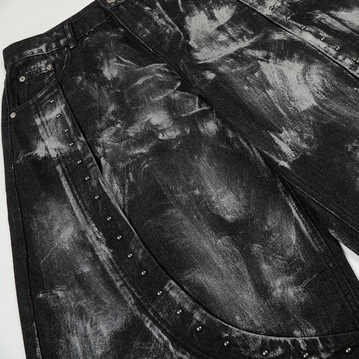 Scimitar Pants Dirty Dyed Washed Jeans Rivet Wide Leg Pants