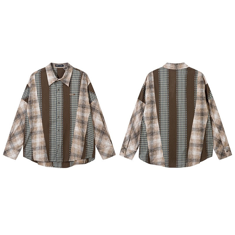 Retro Waste Soil Style Plaid Long Sleeve Shirt