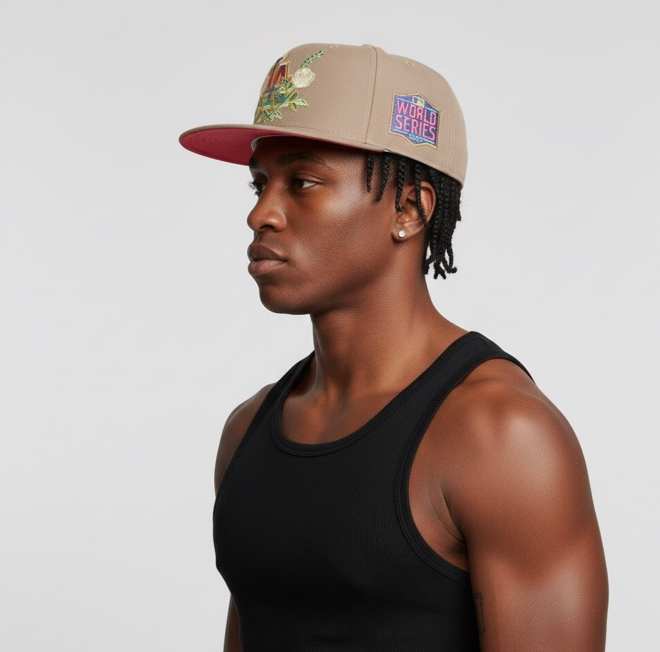 LA Dodger Khaki Rose Garden Fitted Hat