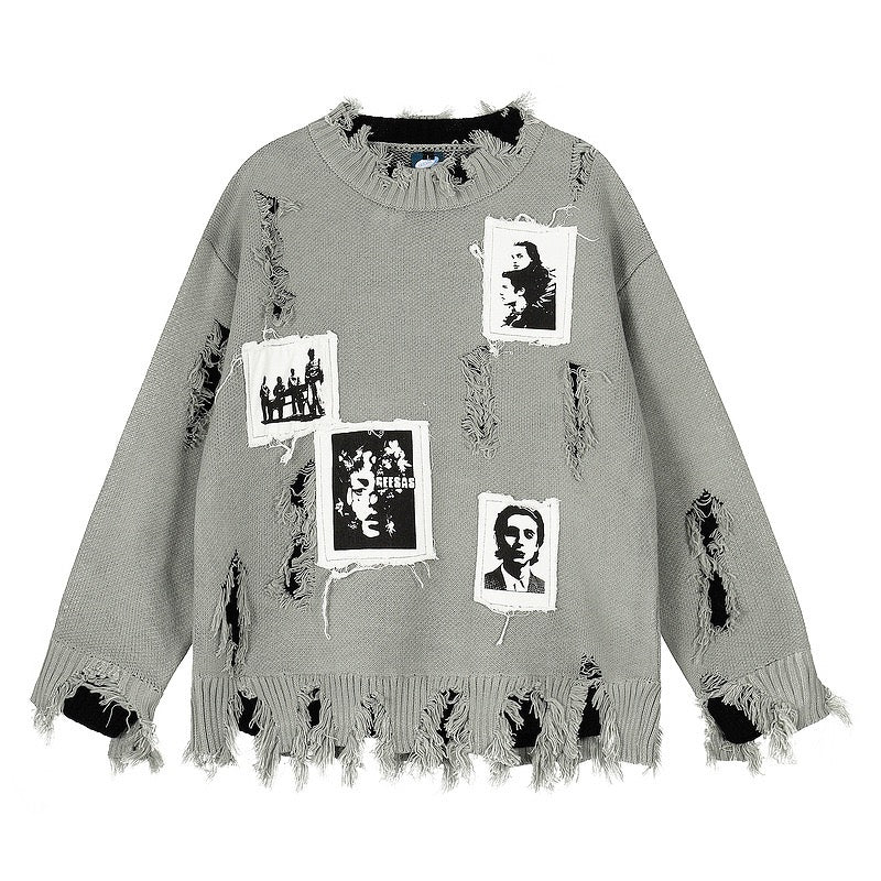 Graphic Patch Distressed Sweater