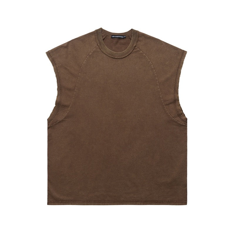 Sleeveless Vest Men's Raw Edge Washed Old Retro Loose T-Shirt