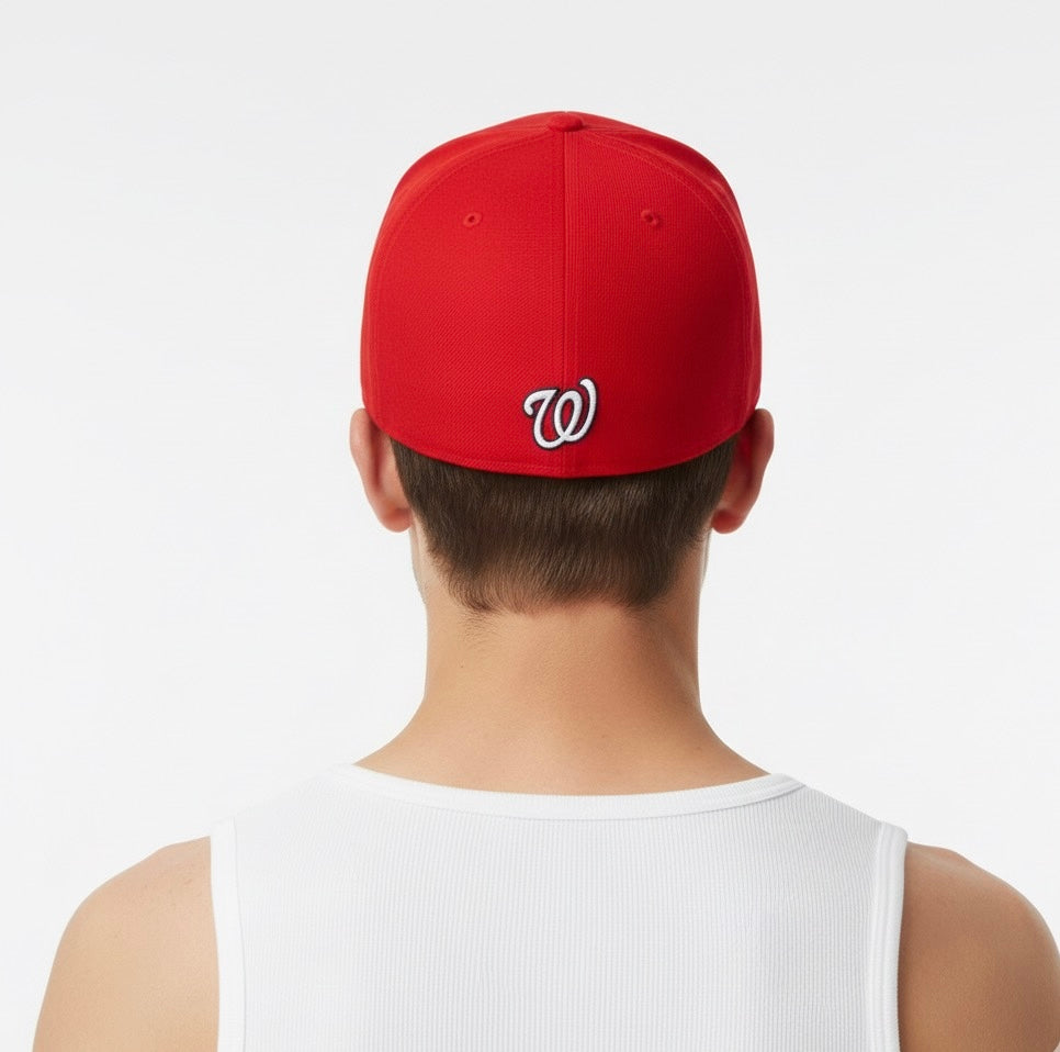 Red Washington Nationals baseball cap with "clouds"