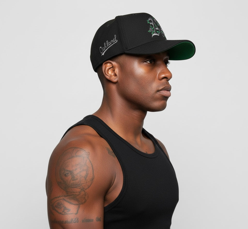 New Era Oakland Athletics World Series 1989 Black Flowers 9Forty A-Frame Snapback Hat.