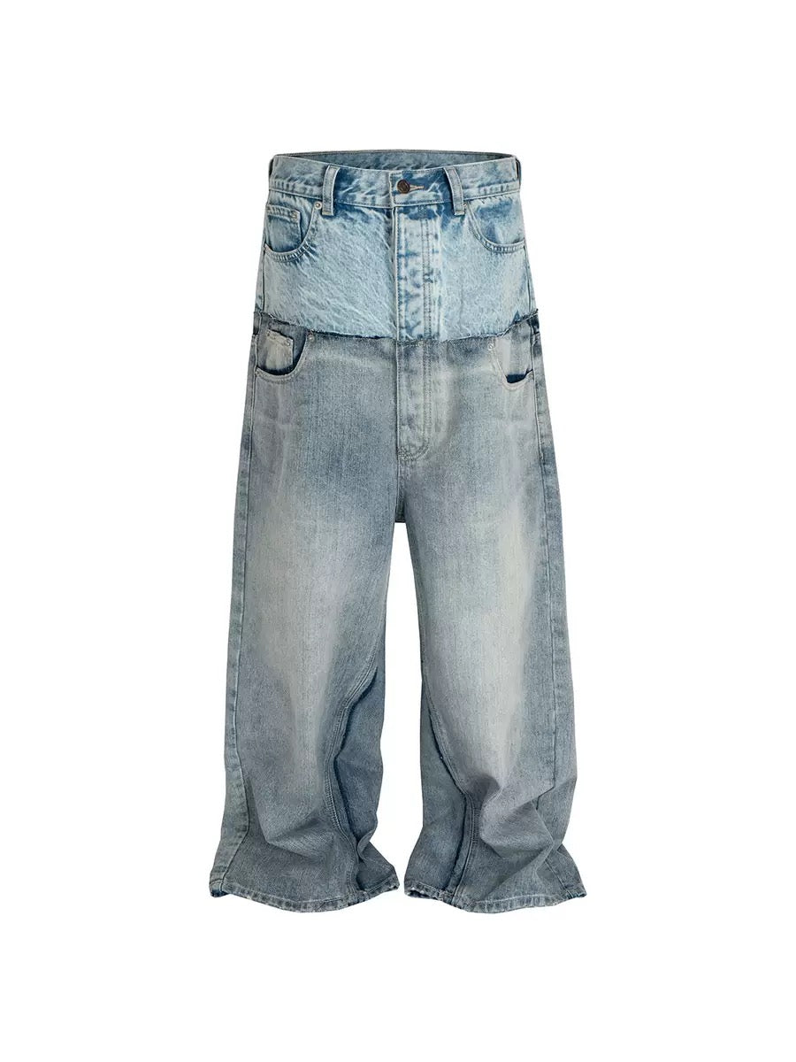 CUT- UP Double Waist Stitching Baggy Jeans