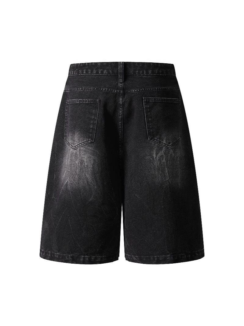 Distressed Ripped Patchwork Plaid Wide-Leg Jeans Loose Straight Shorts