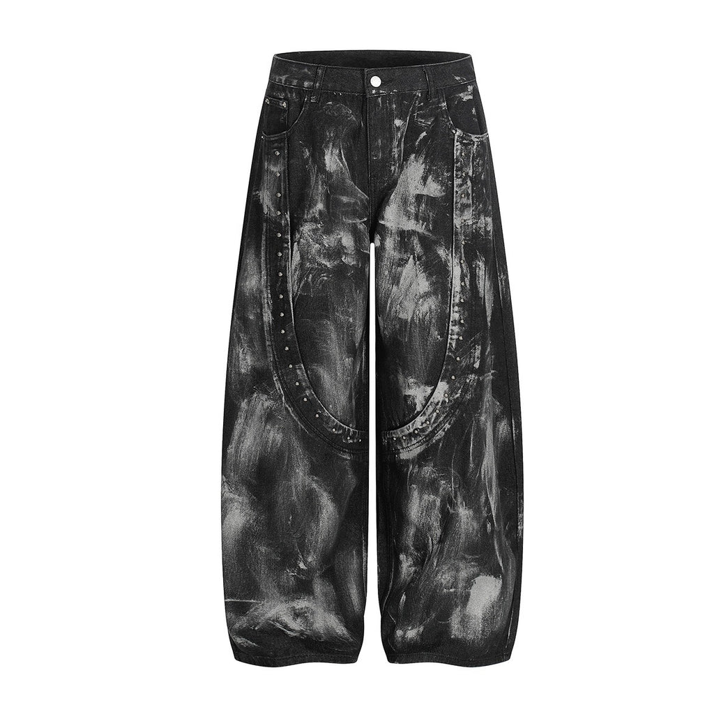 Scimitar Pants Dirty Dyed Washed Jeans Rivet Wide Leg Pants