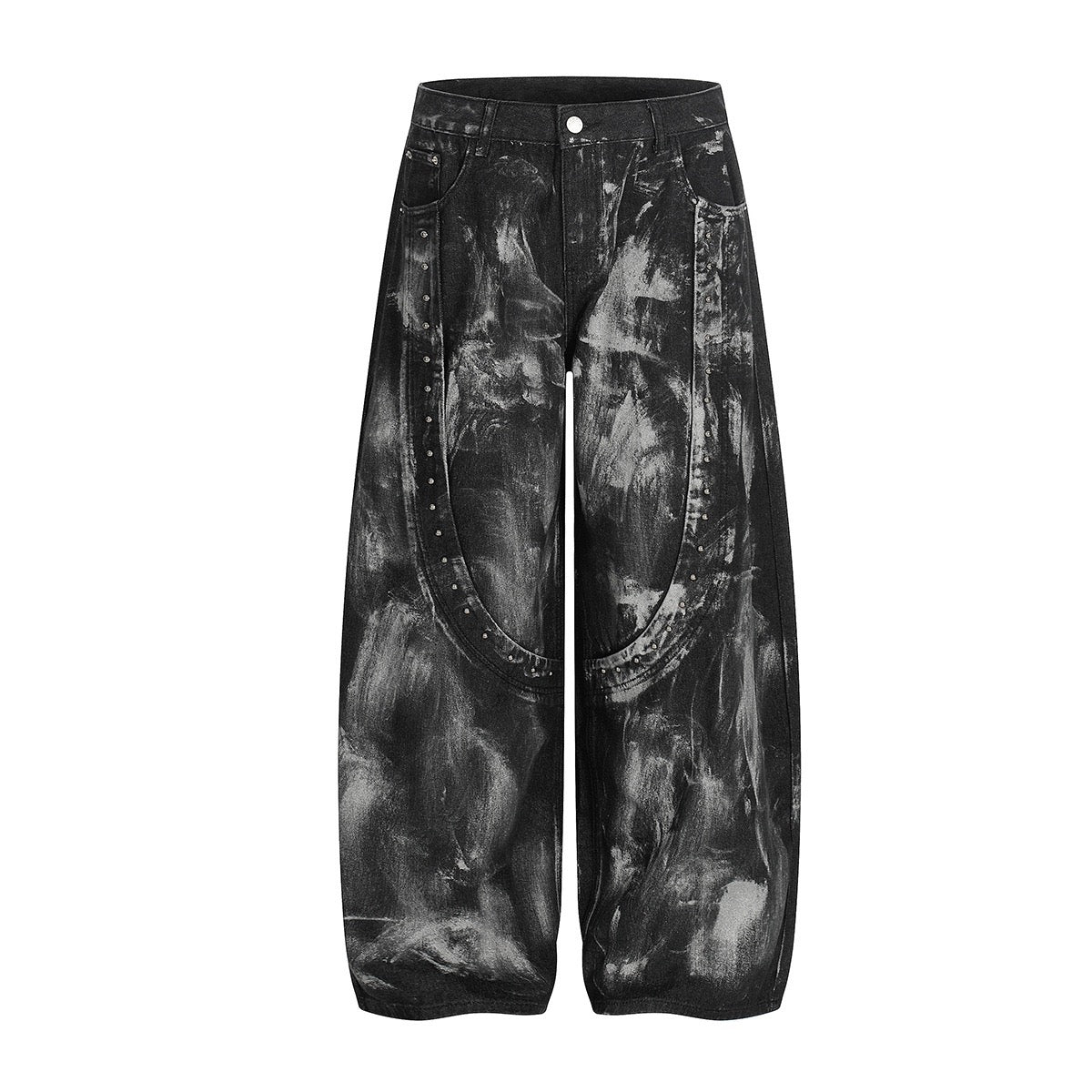Scimitar Pants Dirty Dyed Washed Jeans Rivet Wide Leg Pants