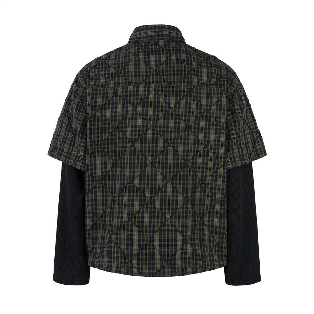 Plaid Stitching Two-piece Long-sleeved Shirt