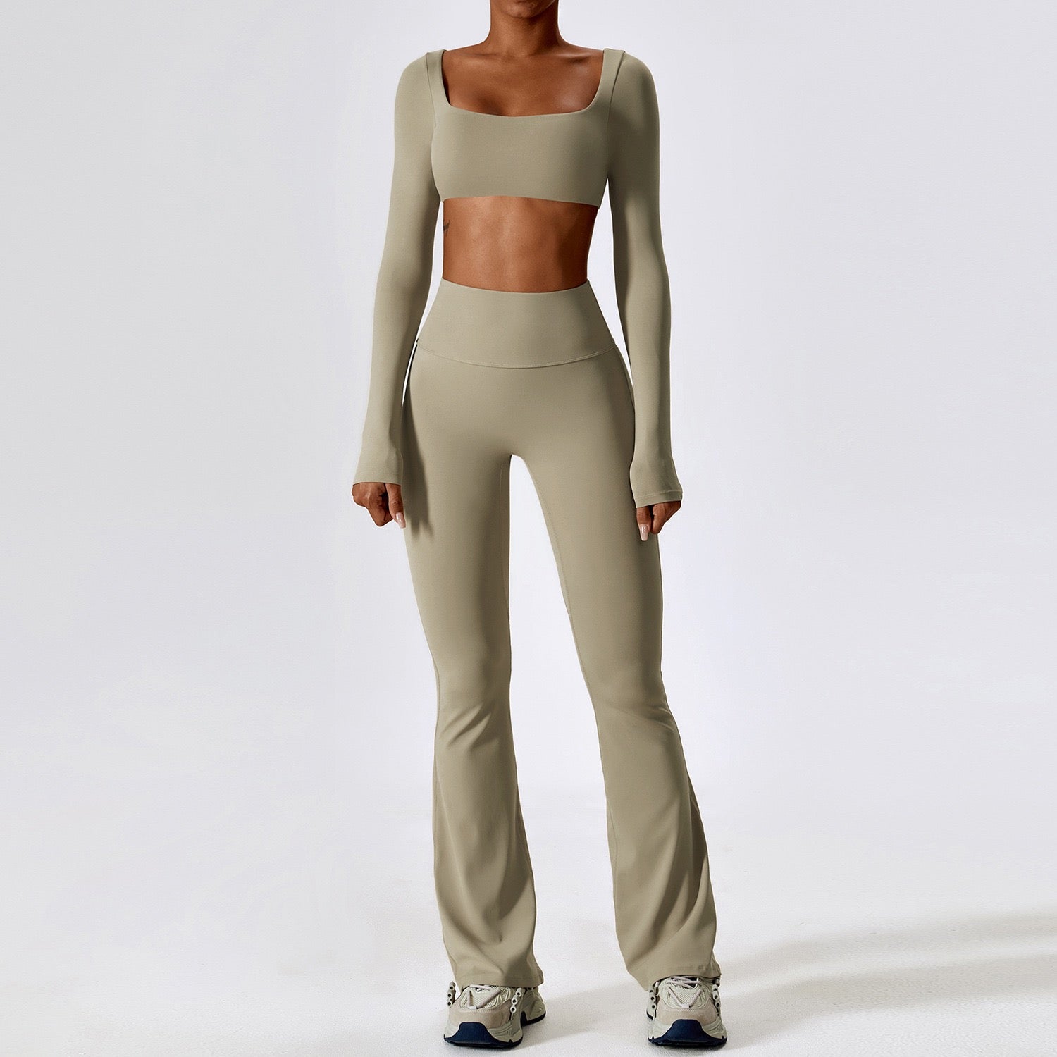 long-sleeved crop top and flared leggings Active wear