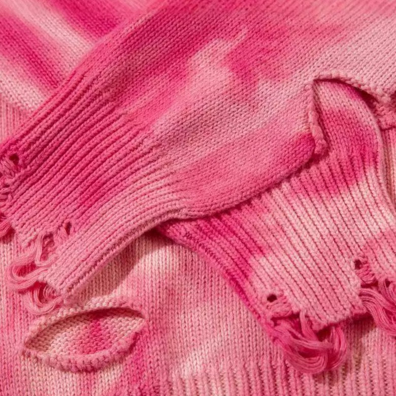 Distressed Tie-Dye Knit Sweater