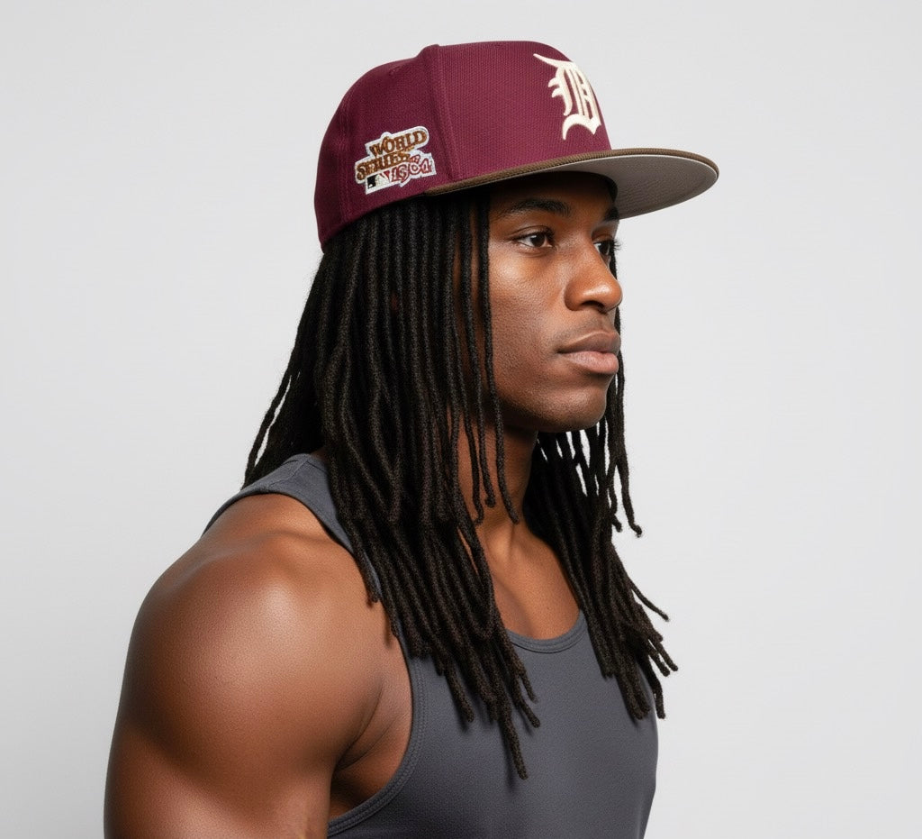 Detroit fitted cap in wine