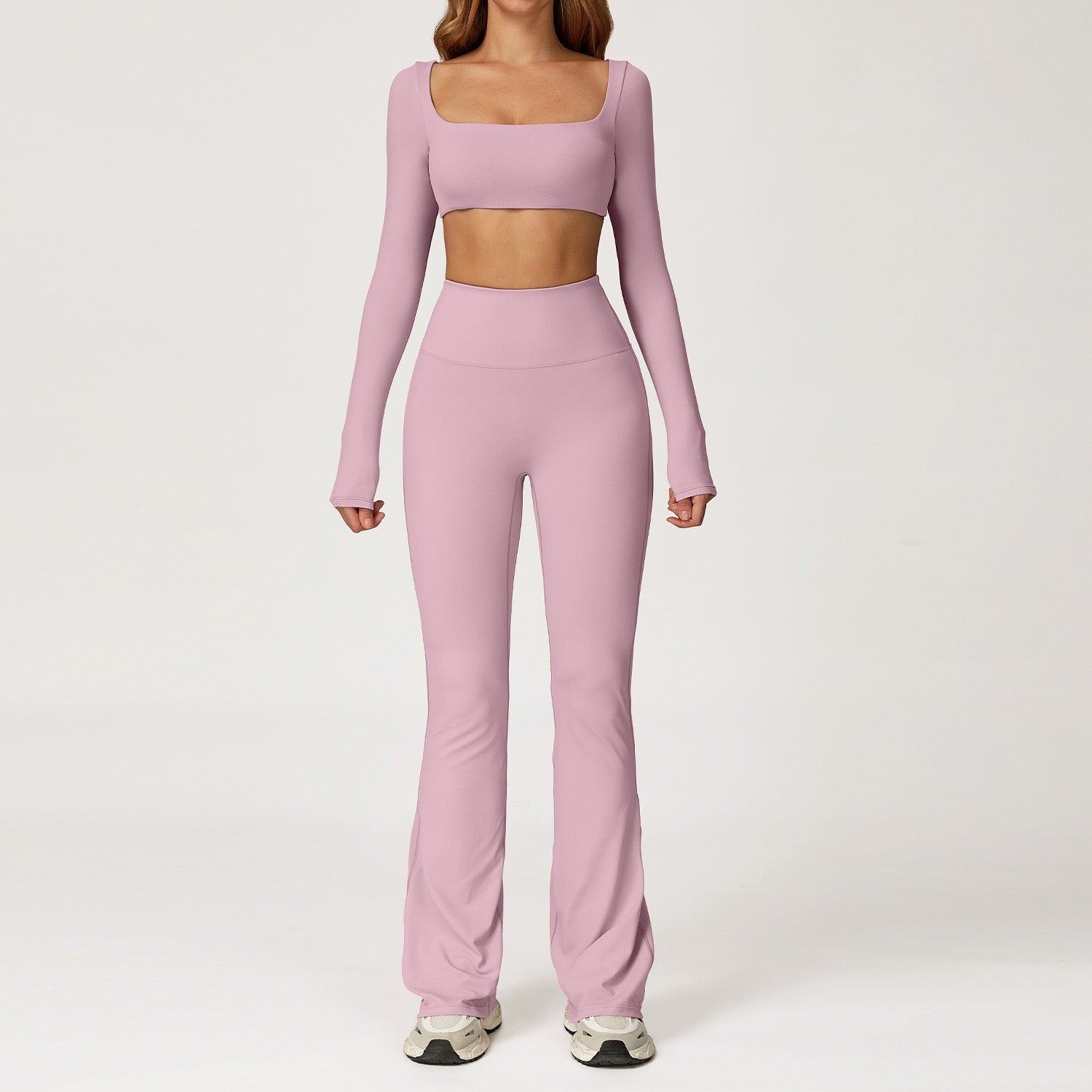 long-sleeved crop top and flared leggings Active wear