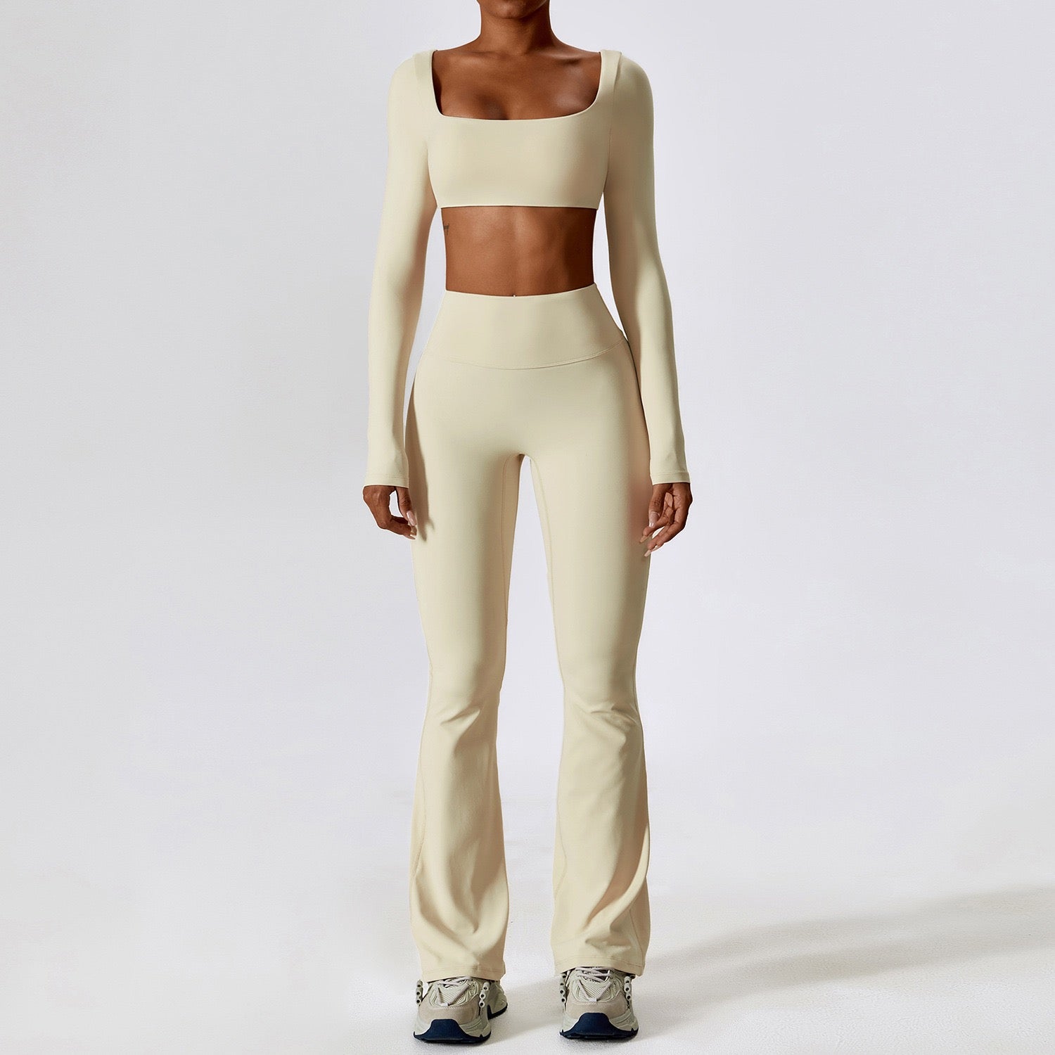 long-sleeved crop top and flared leggings Active wear
