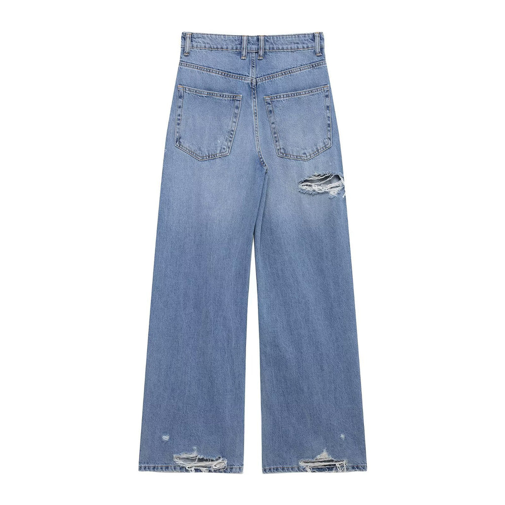 Light wash distressed wide-leg jeans