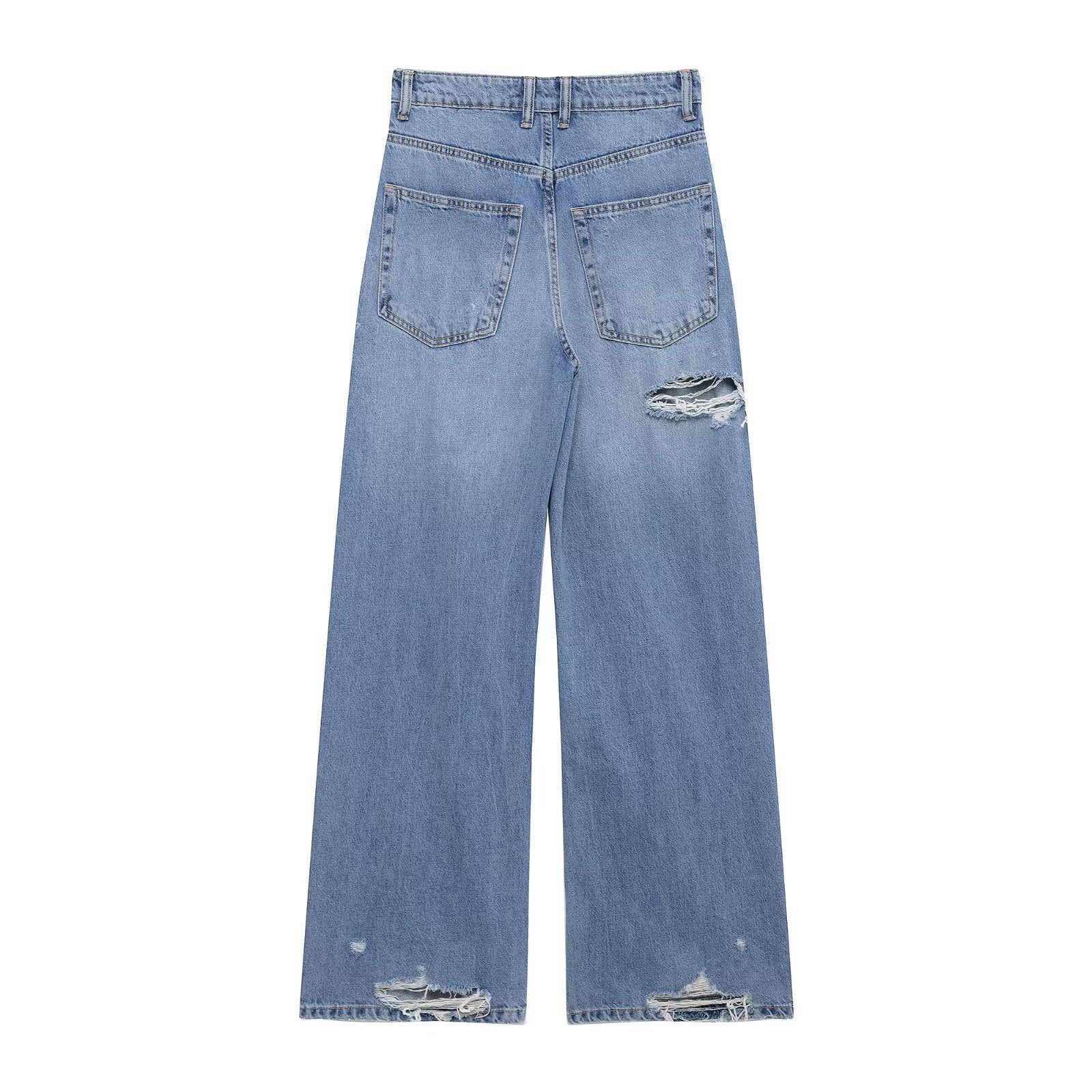 Light wash distressed wide-leg jeans