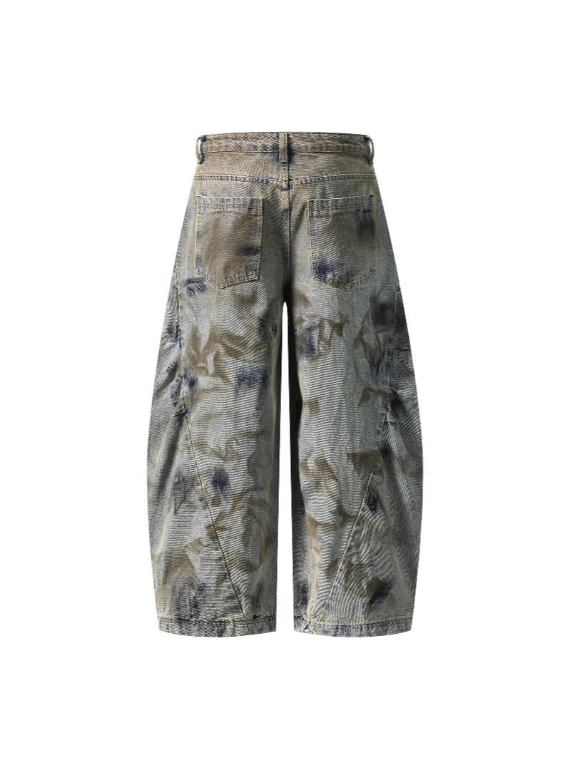 Street ruffian old dyed dirty wash wide leg jeans