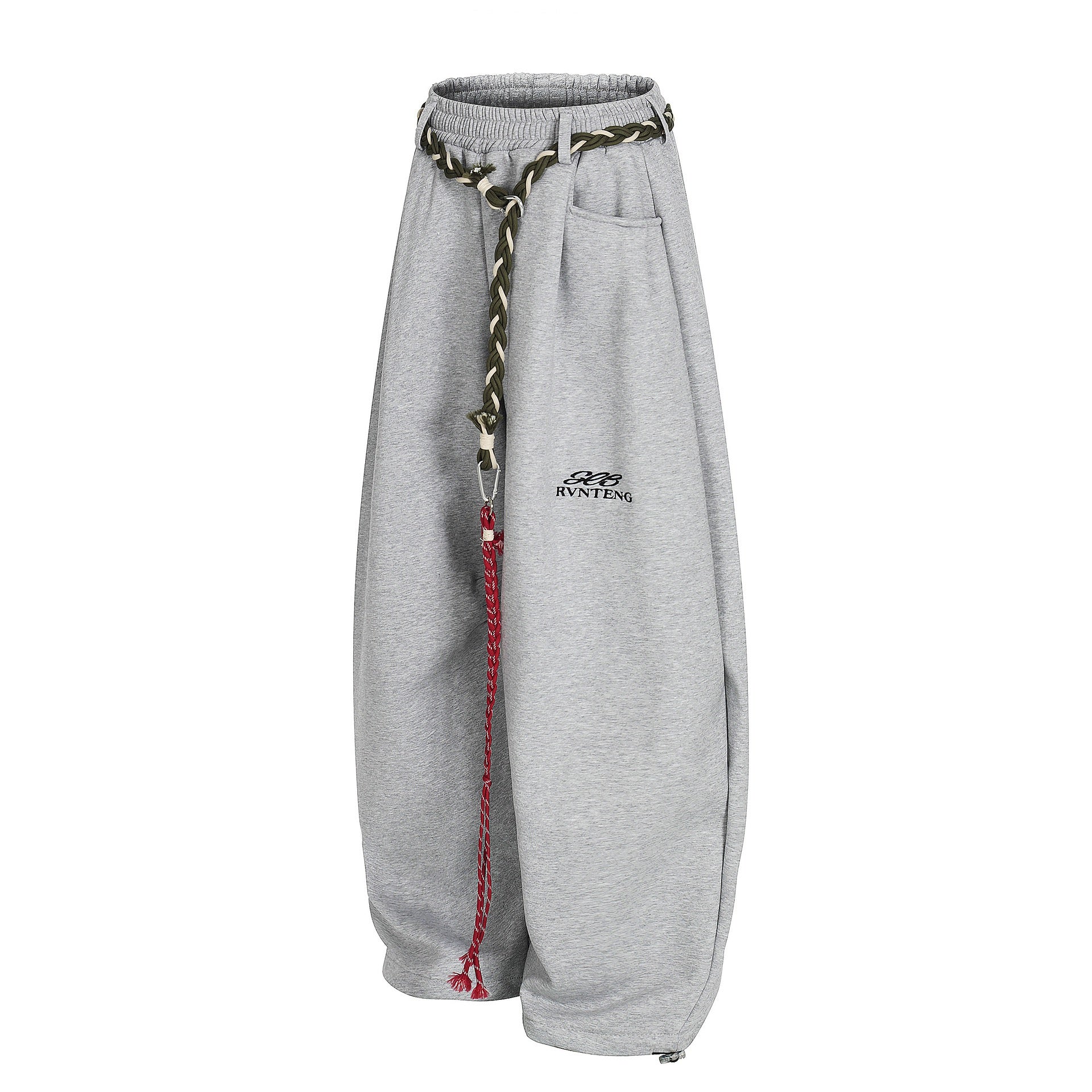 Baggy Sweatpants with unique braided rope belt with a red tassel