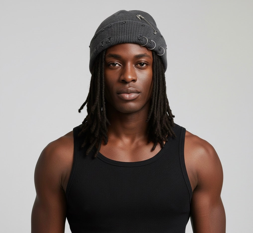 Beanie Hat Metal Eyelet in Gray