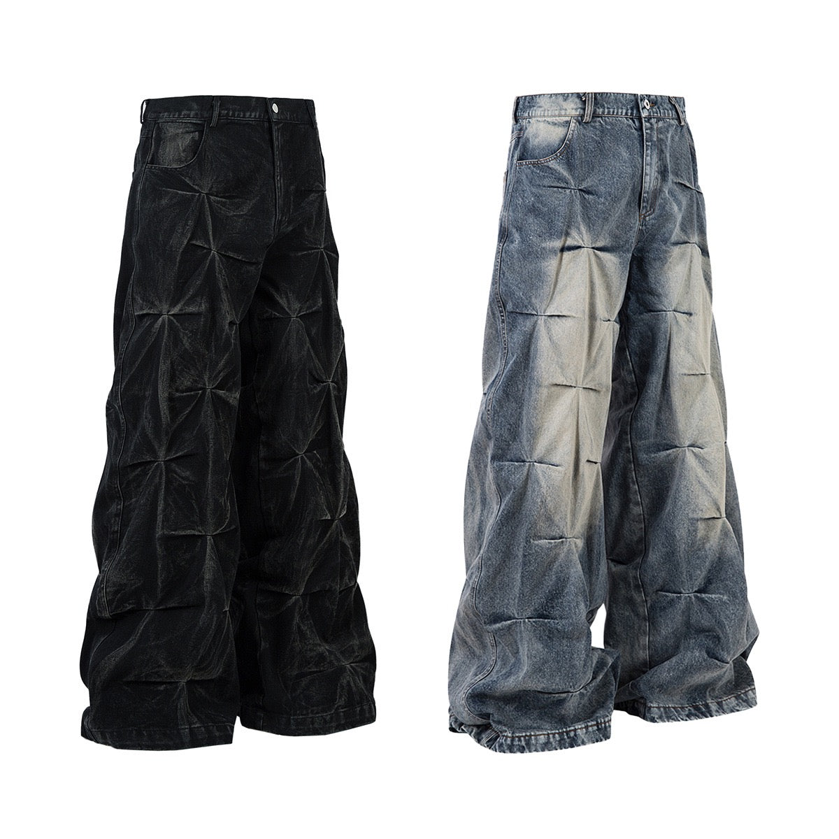 3D Quilted Denim with star-shaped puff texture