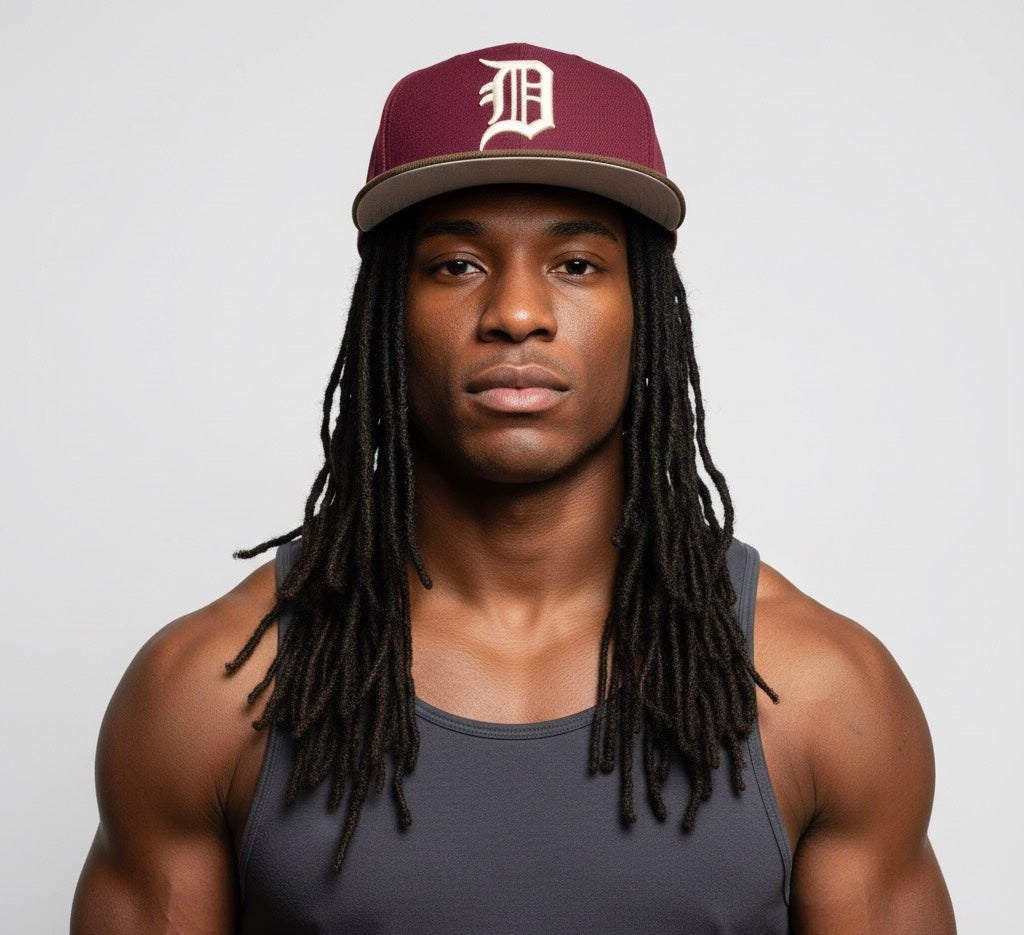 Detroit fitted cap in wine