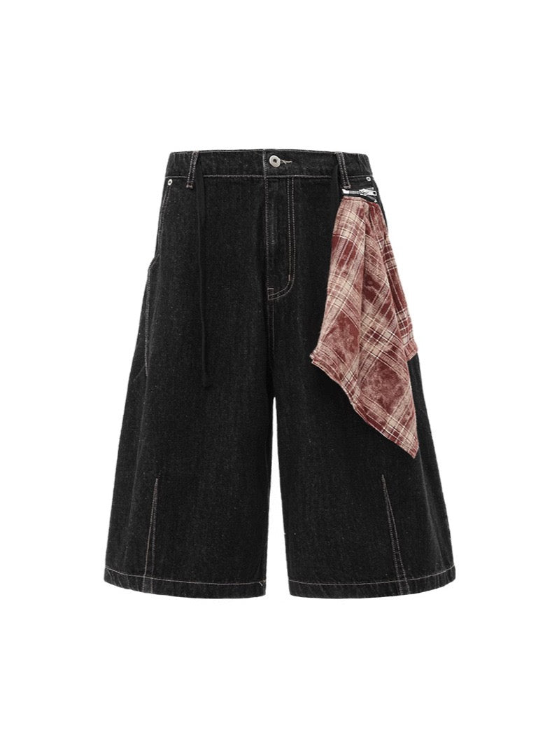 Baggy Retro Machete Design Denim Shorts