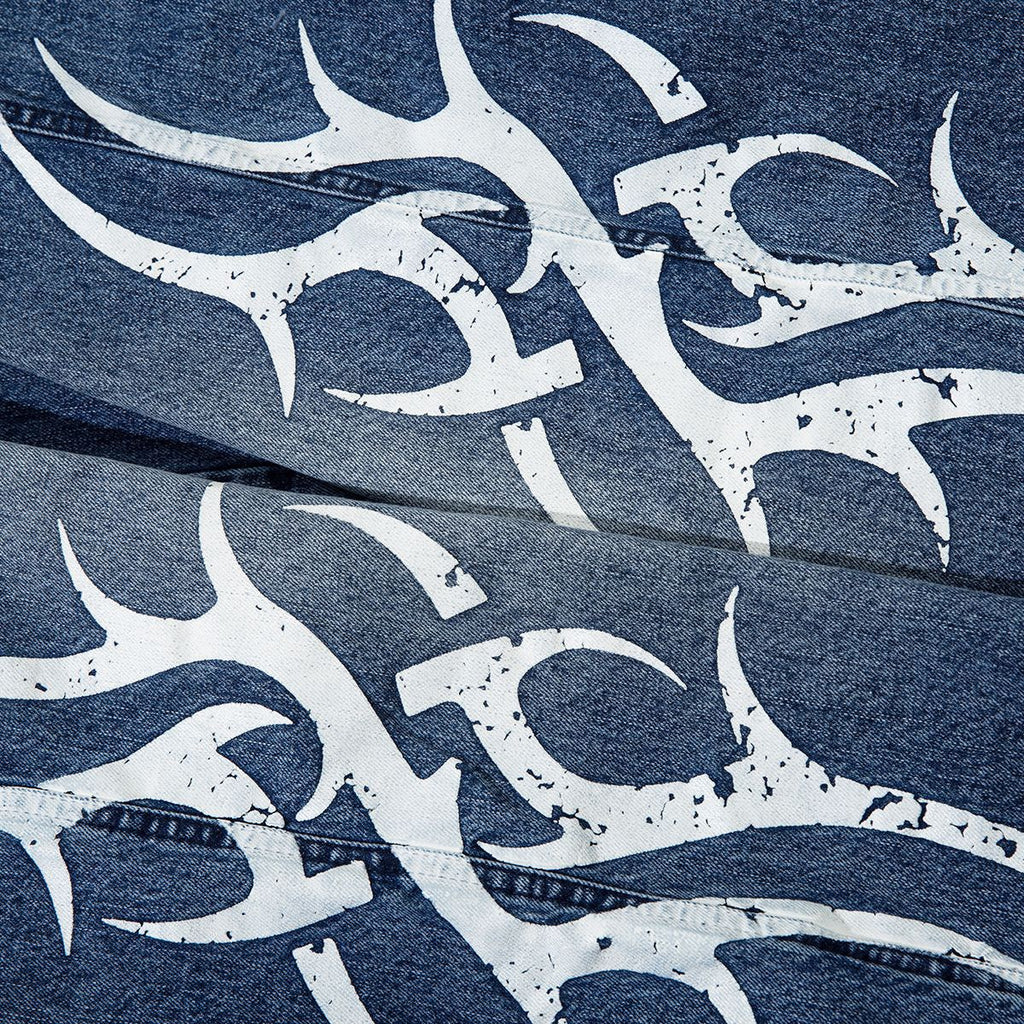 Thorn Print Washed Jeans Loose Wide Leg Pants