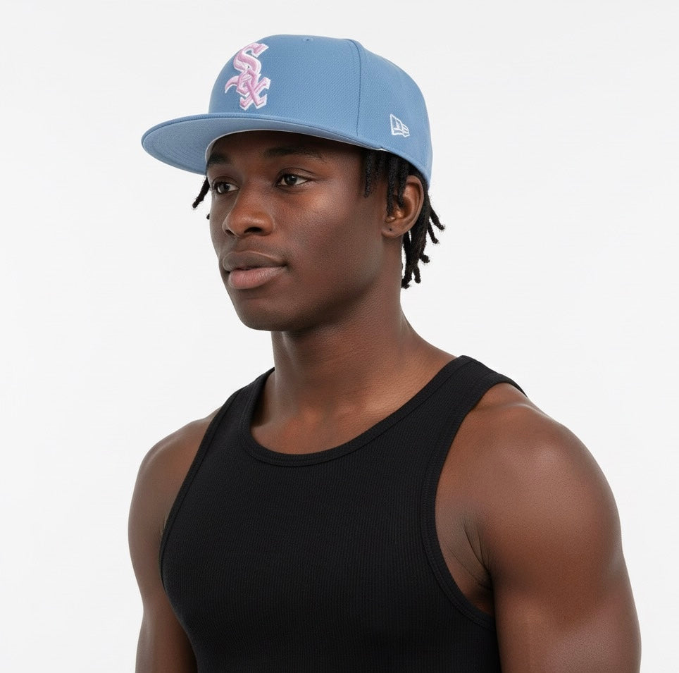59FIFTY Chicago White Sox fitted cap in light blue with a pink logo