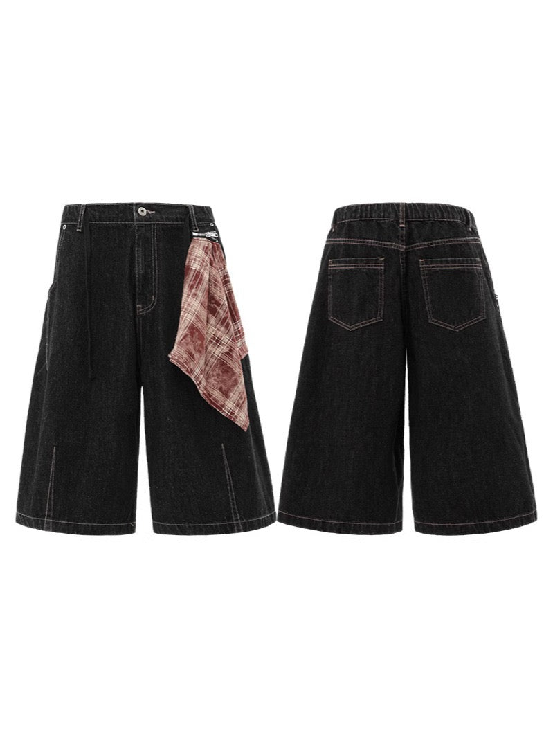 Baggy Retro Machete Design Denim Shorts