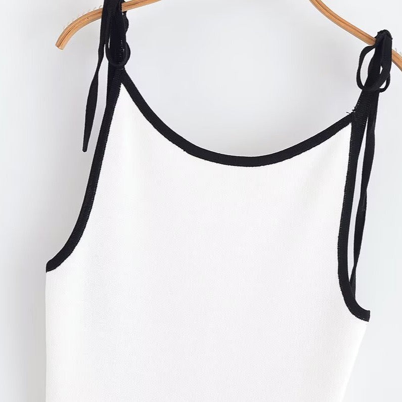 Backless contrast cami mini dress in white