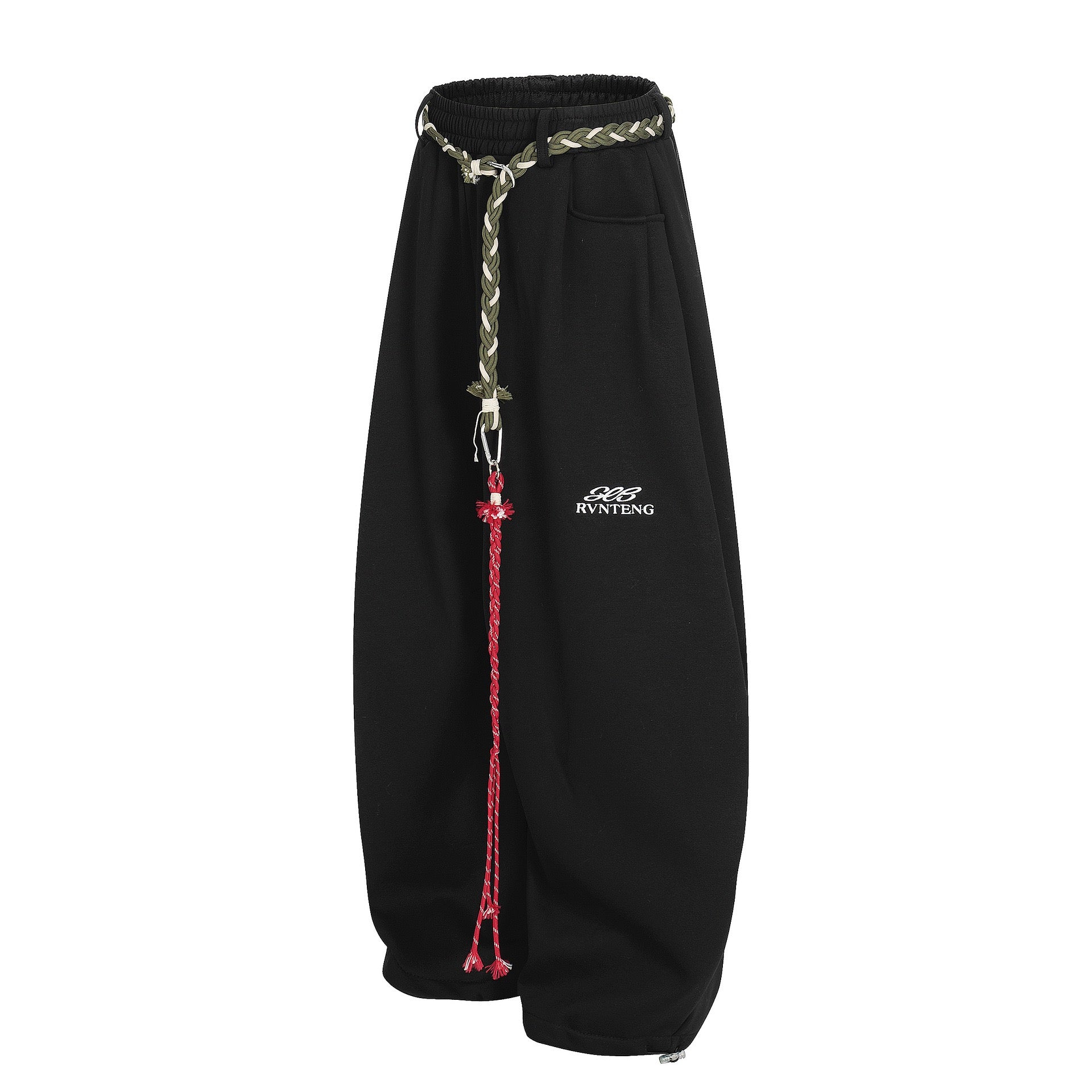 Baggy Sweatpants with unique braided rope belt with a red tassel